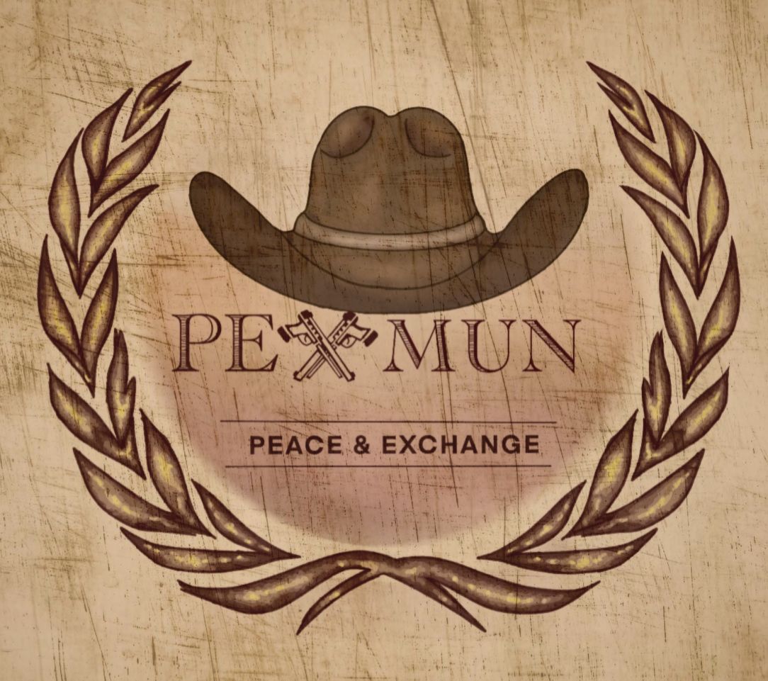 PEXMUN — Peace & Exchange Model United Nations logo with cowboy hat and laurel wreath